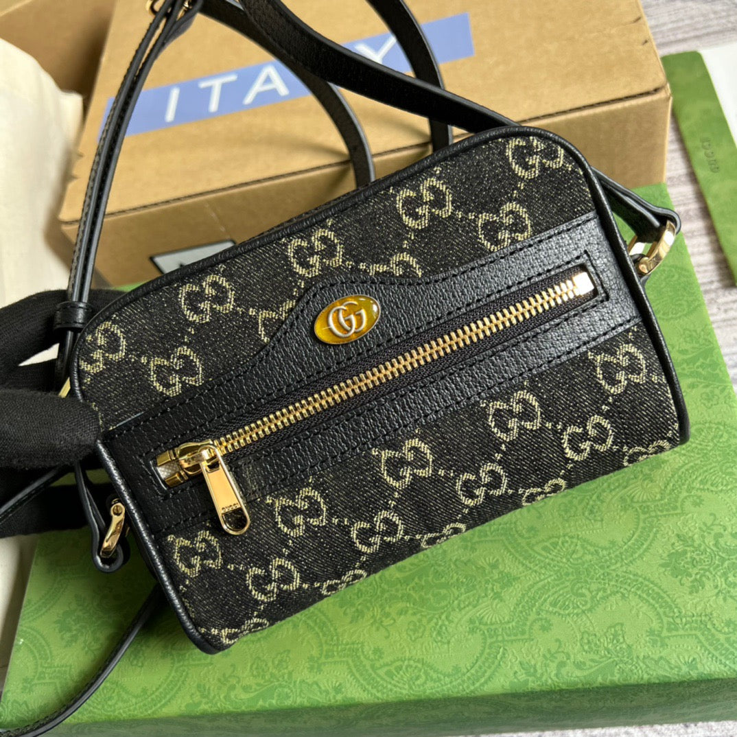 gg Ophidia gg Ivory gg Denim Black Mini Bag