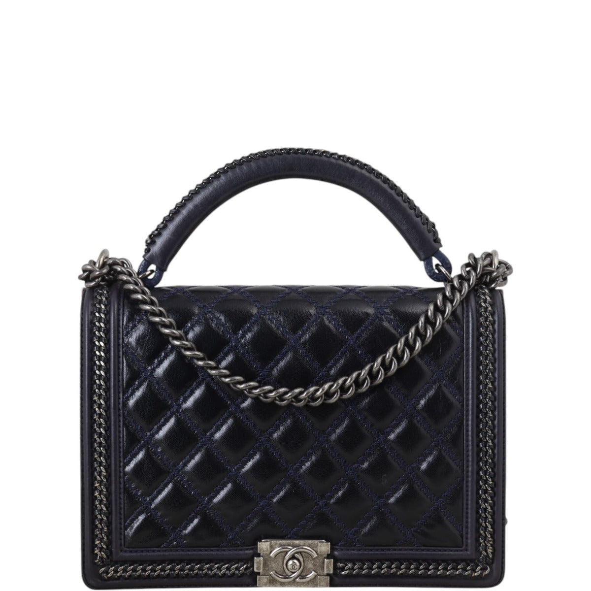 Chanel Boy Top Handle Paris-Rome Blue Large Handbag