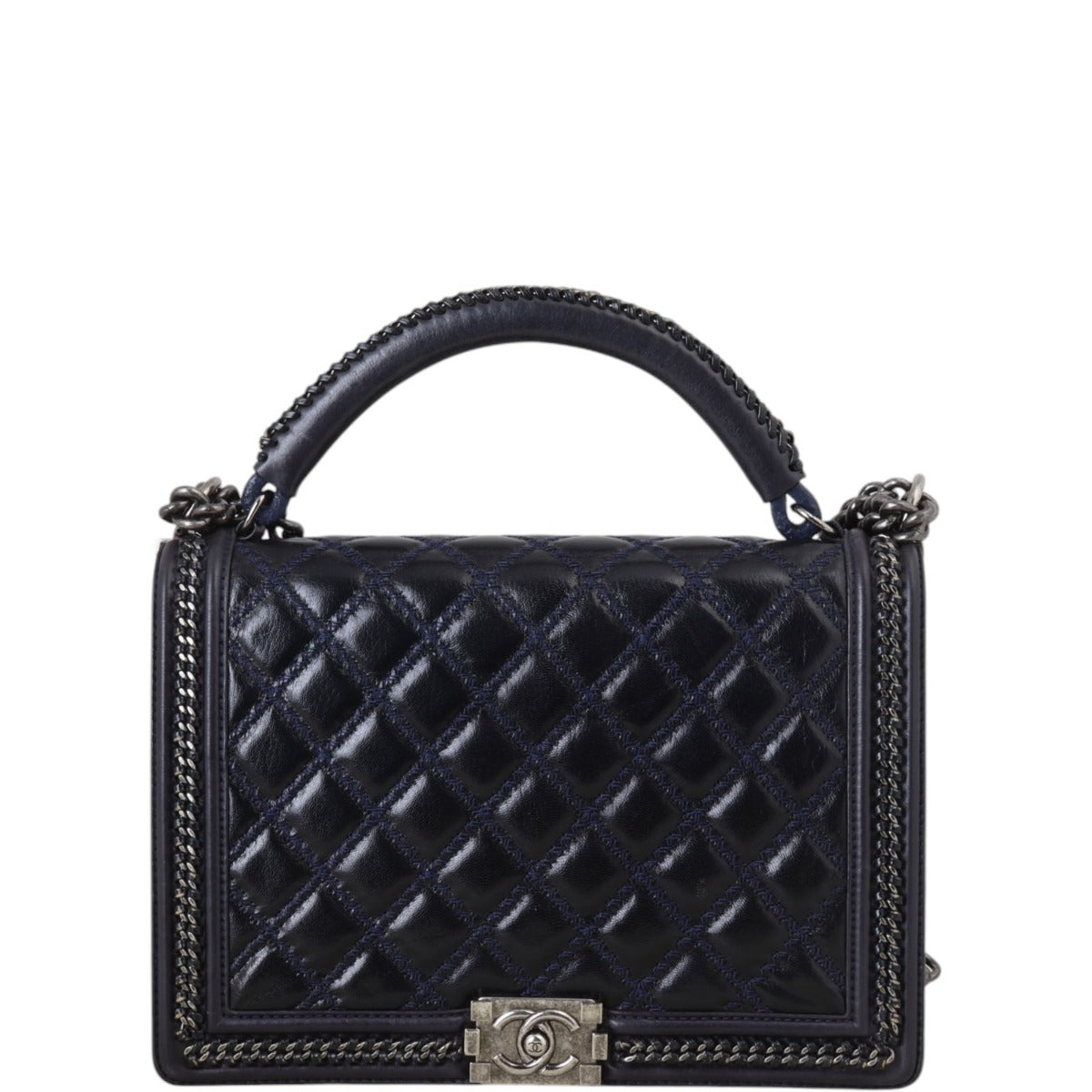 Chanel Boy Top Handle Paris-Rome Blue Large Handbag