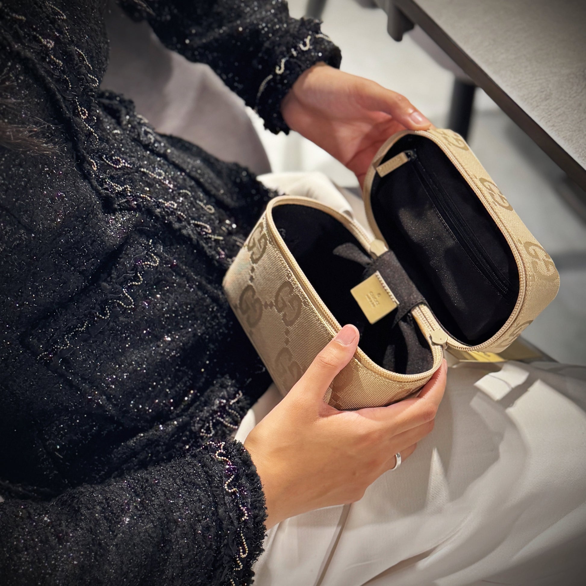 Gucci Vanity Bag Tws Canvas Beige Travel Bag