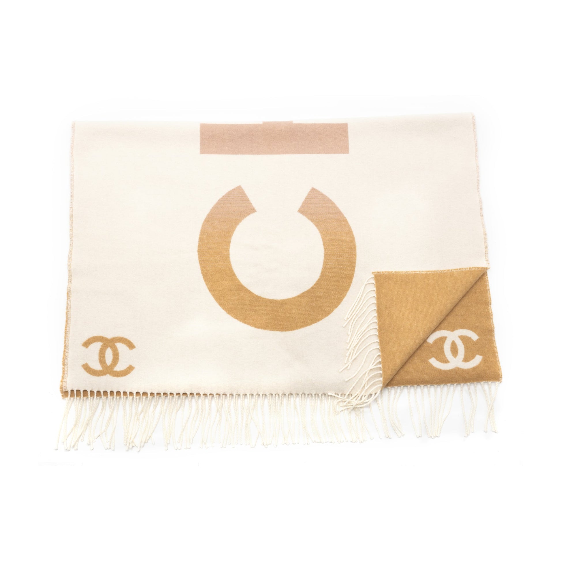 Chanel Cashmere Wool Scarf Cream Multicolour Pink Beige