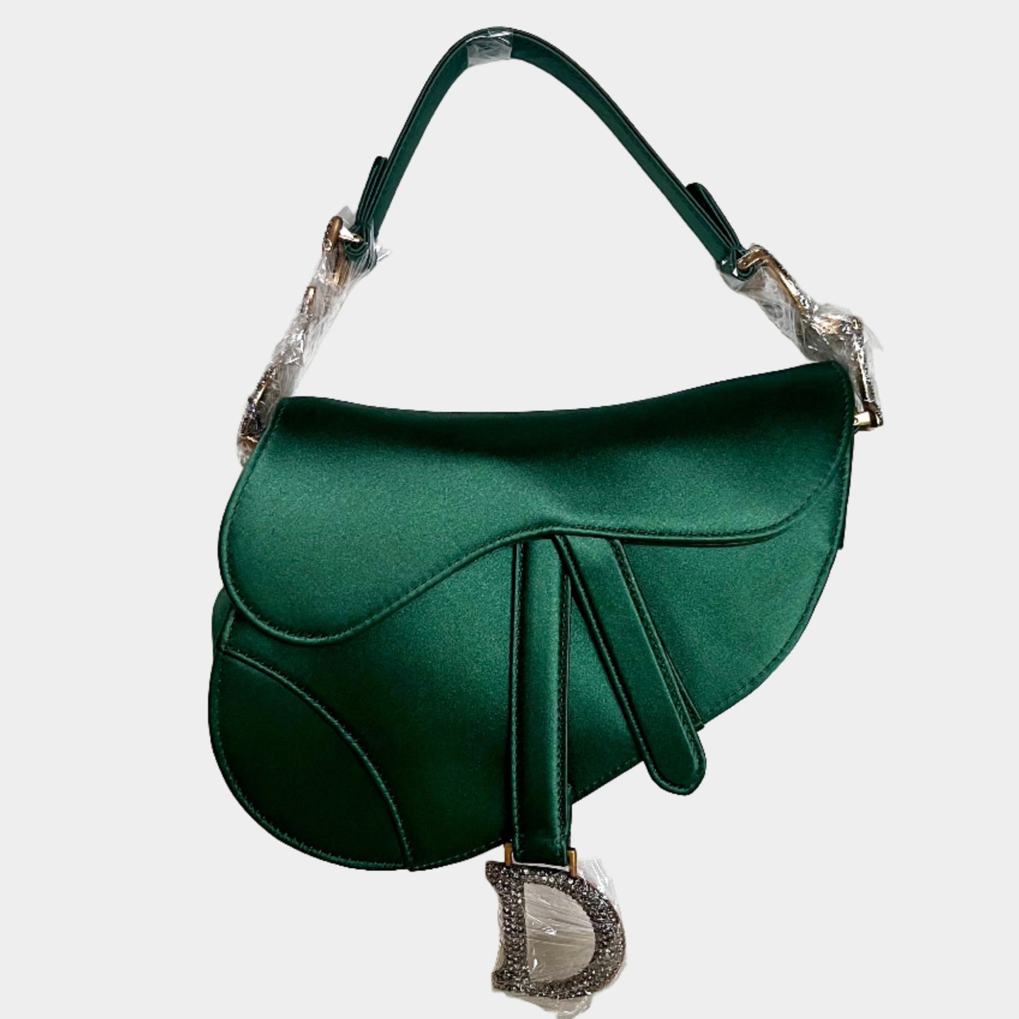 Dior Saddle Silk Emerald With Crystals Handbag Green Mini Travel Bag