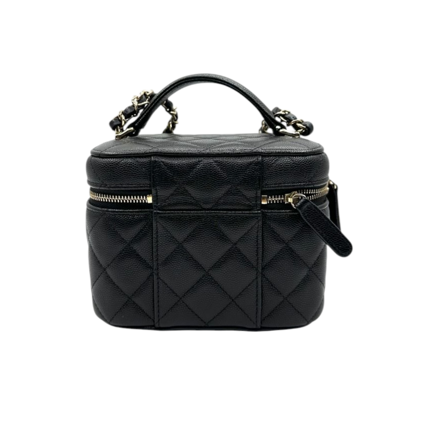 Chanel Top Handle Vanity Case With Chain Caviar Leather Black Crossbody Bag