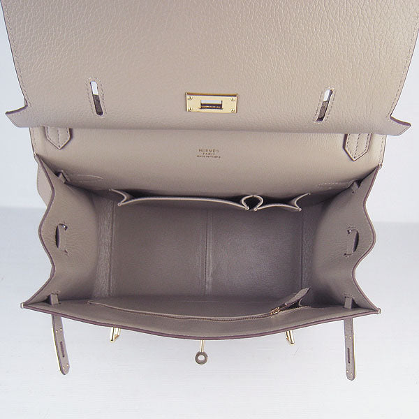 Hermes Luxury Shoulder Bag Grey Golden Leather