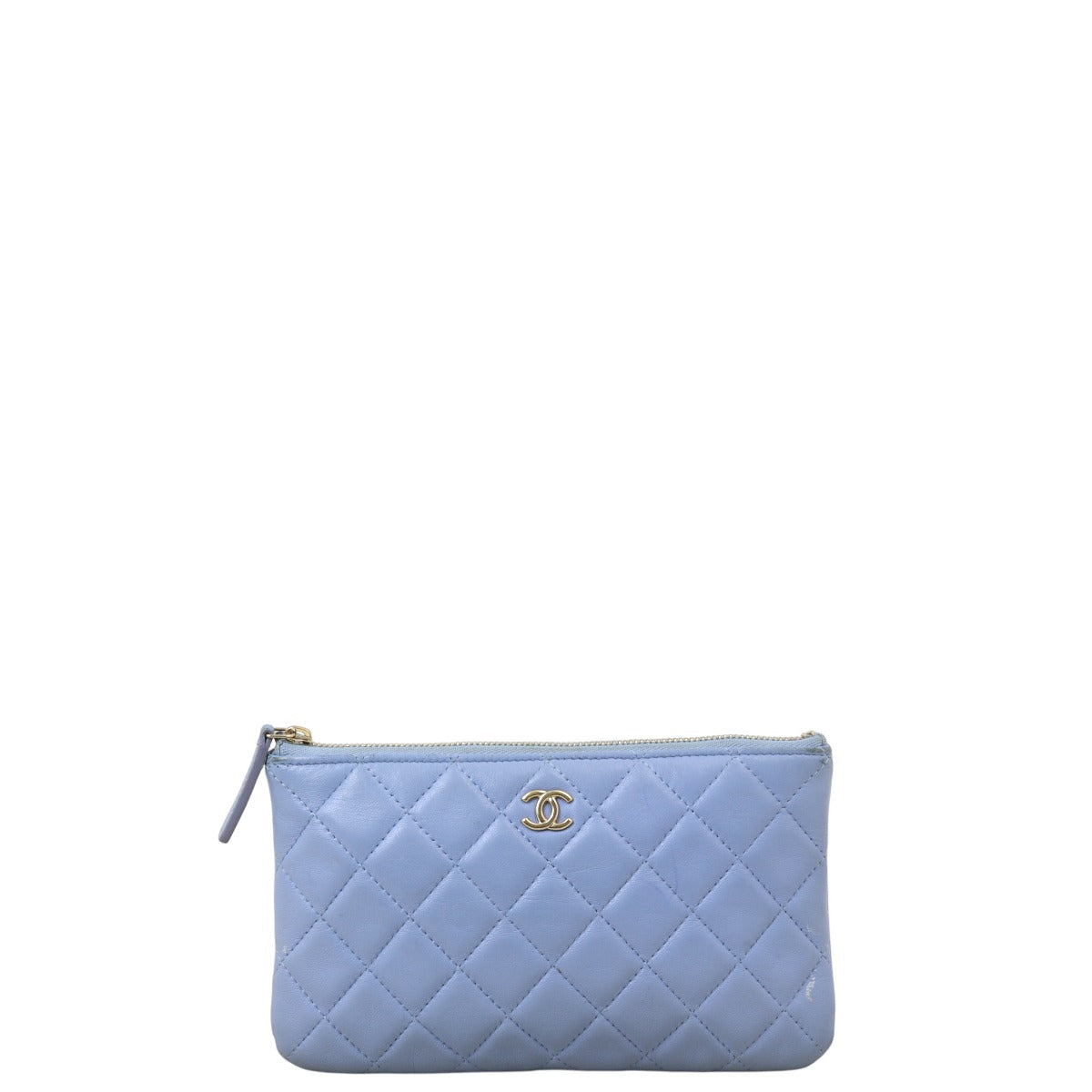 Chanel Classic O-Case Pouch Handbag Quilted Blue Clutch Bag