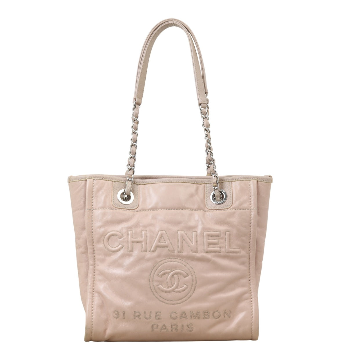 Chanel Deauville North South Tote Leather Pink Shoulder Bag