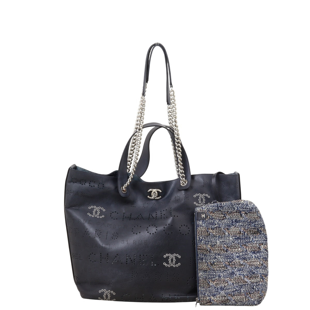 Chanel Eyelet Shopping Tote Black Tote Bag