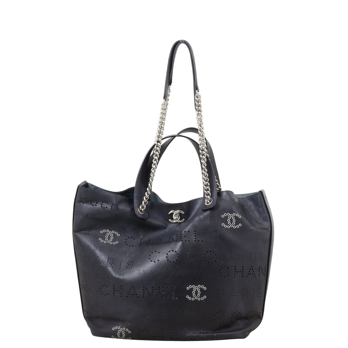 Chanel Eyelet Shopping Tote Black Tote Bag