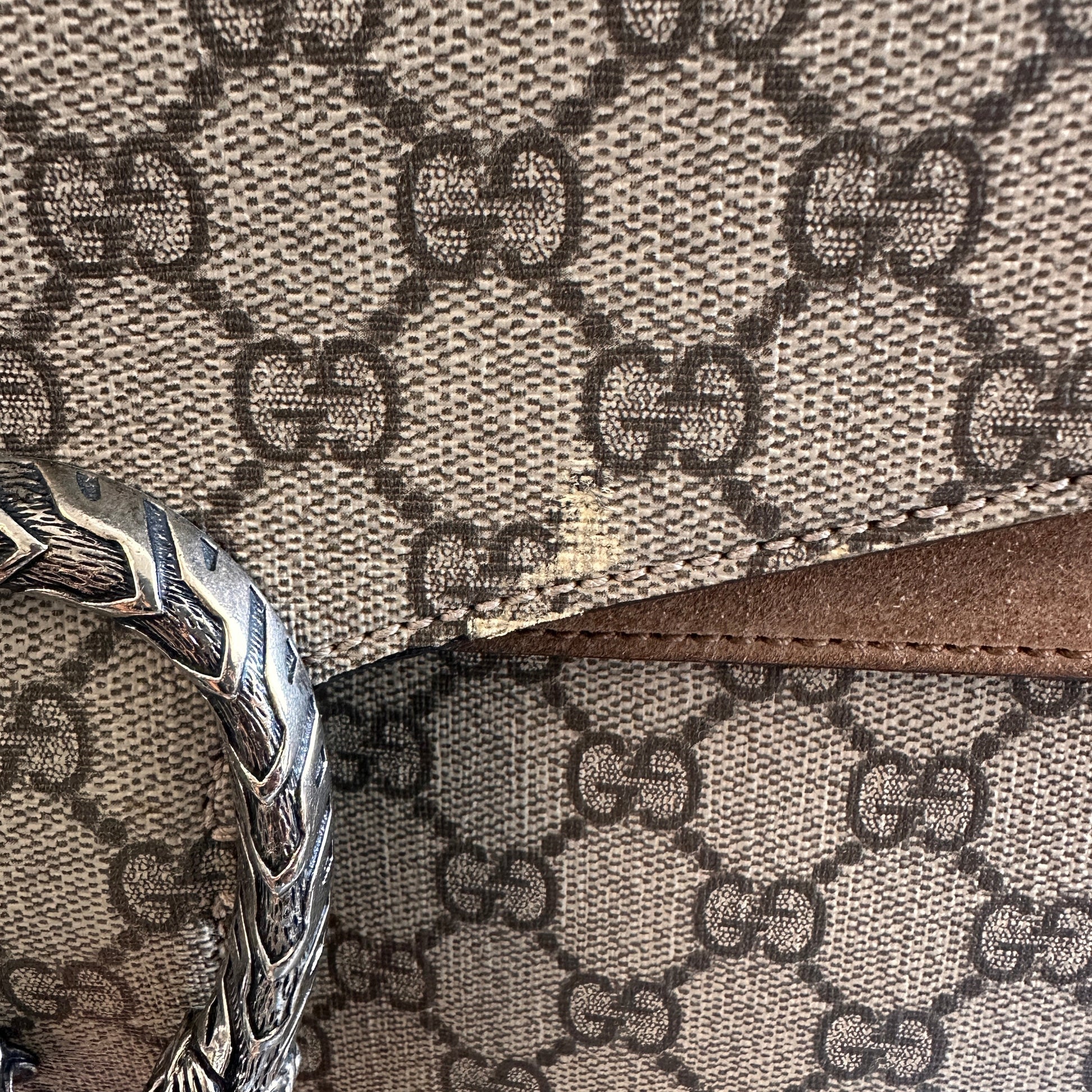 Gucci Dionysus Top Handle Chain Bag Gg Coated Canvas Beige Canvas Shoulder Bag Bag