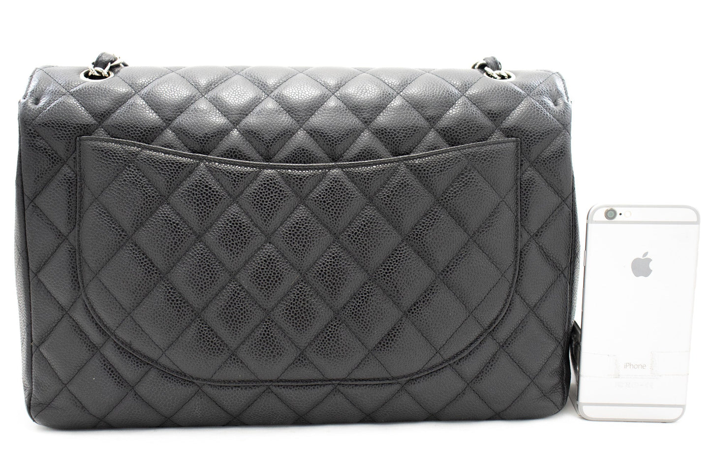 CHANEL Caviar Grained Calfskin Flap Chain Shoulder Bag Black 13"