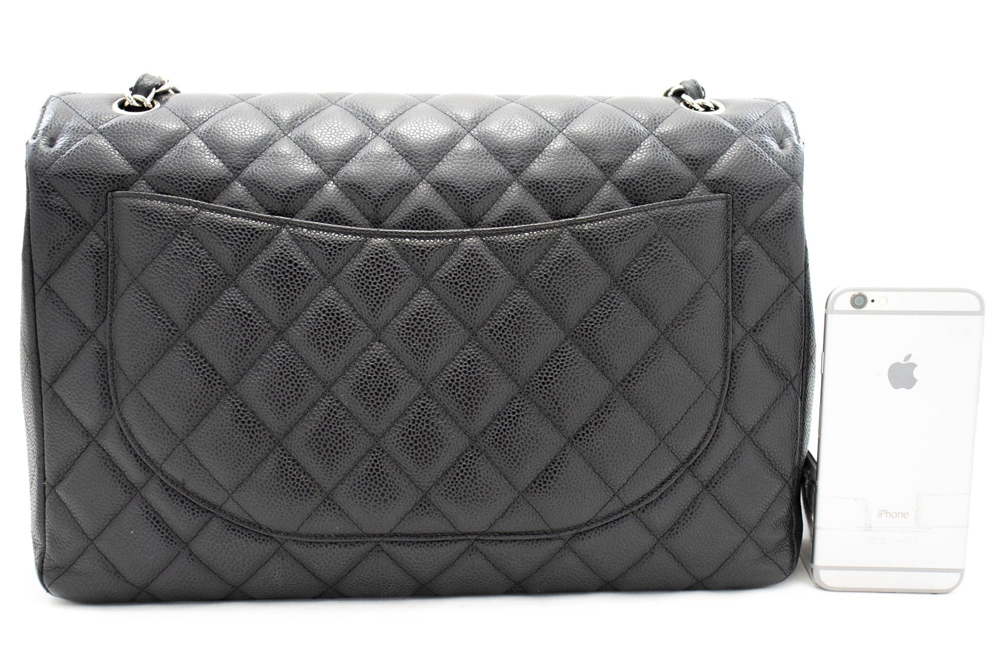 CHANEL Caviar Grained Calfskin Flap Chain Shoulder Bag Black 13"