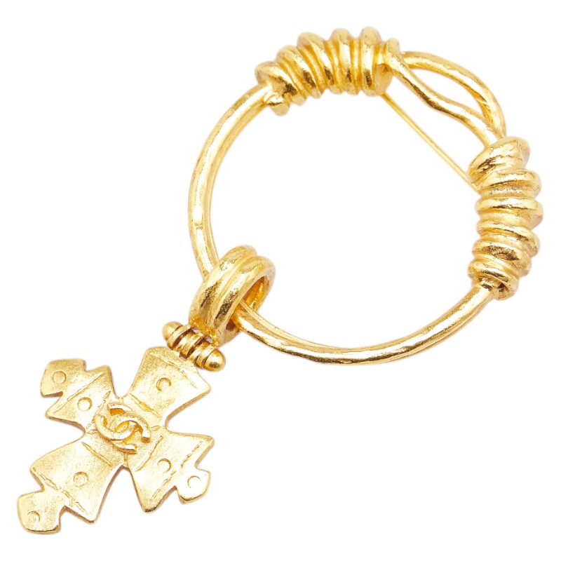 Chanel Gold Plated Coco Mark Cross Brooch 94P Bag