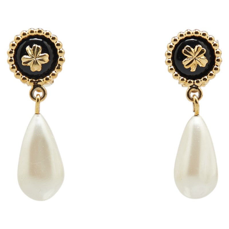 Chanel Round Clover Faux Pearl Earrings