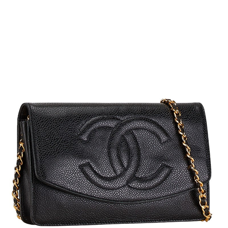 Chanel Coco Mark Caviar Leather Chain Wallet Shoulder Bag
