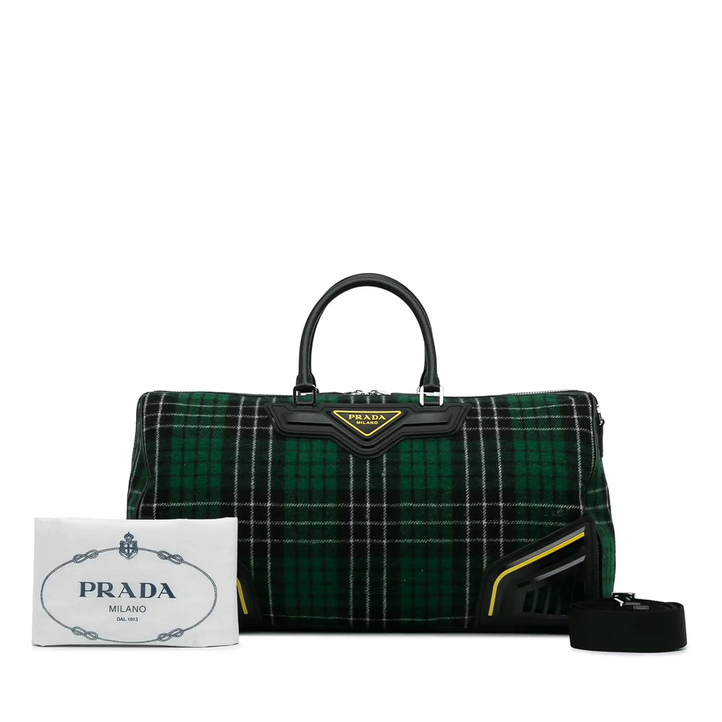 Prada Tartan Travel Bag Checkered Wool Green