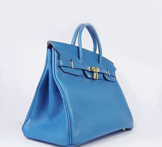 Hermes Luxury Birkin Cm Togo Handbags Golden Leather Blue Travel Bag