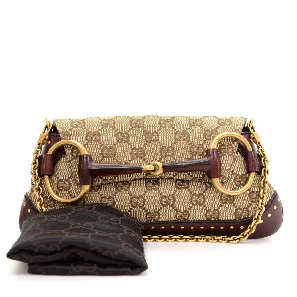 Gucci Horsebit Clutch Bag Canvas Monogram