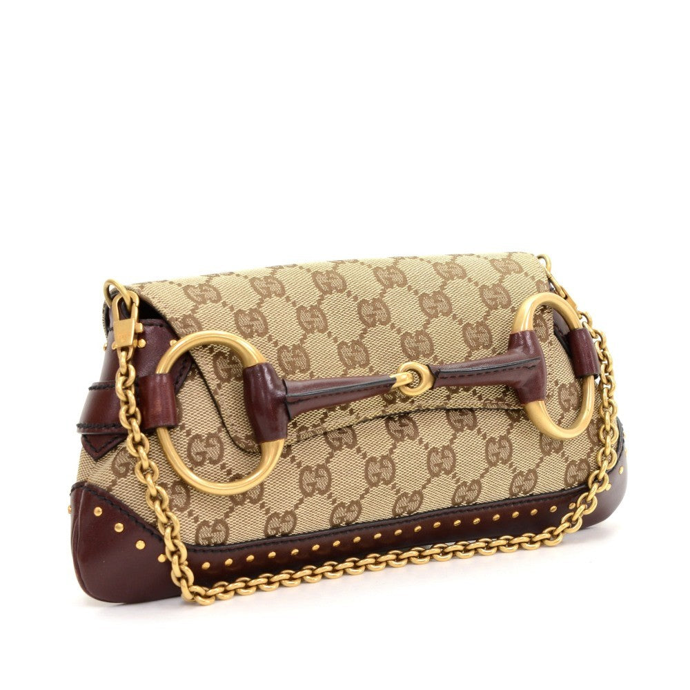 Gucci Horsebit Clutch Bag Canvas Monogram