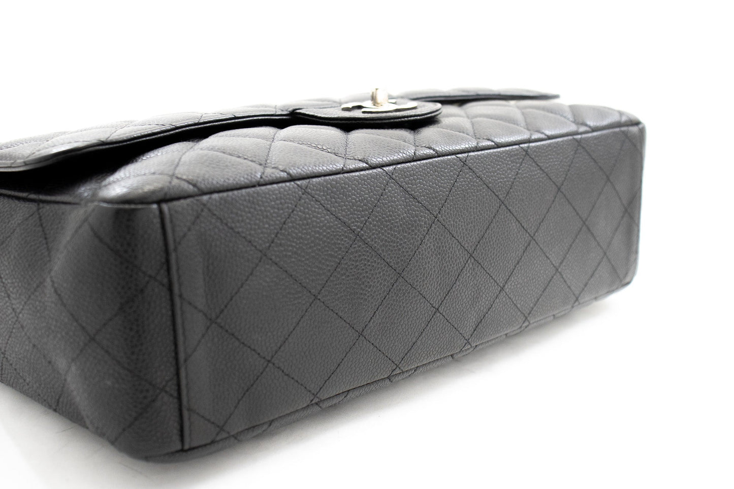 CHANEL Caviar Grained Calfskin Flap Chain Shoulder Bag Black 13"