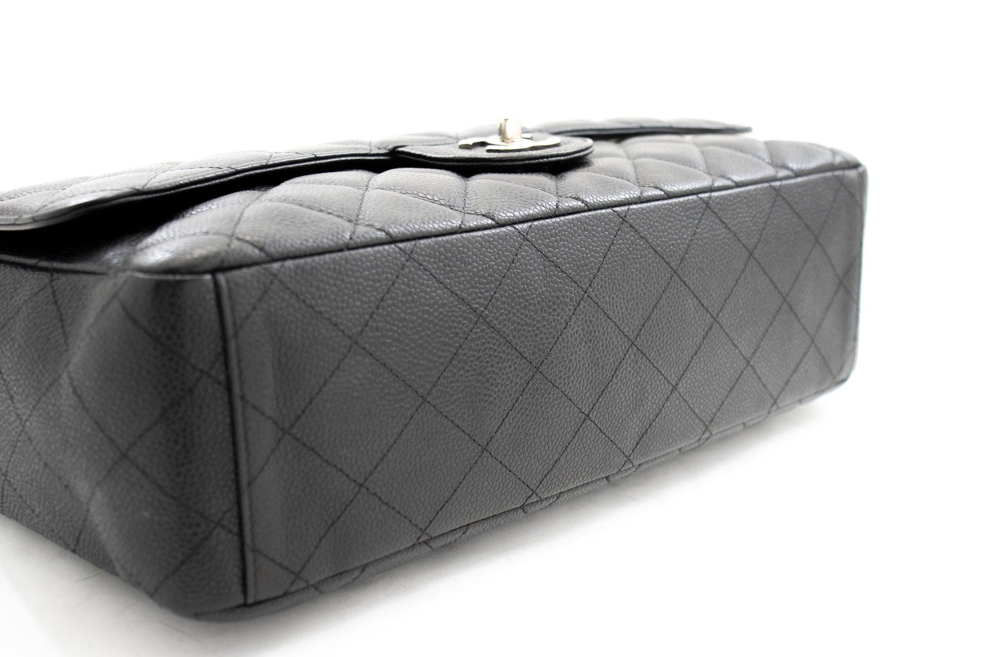 CHANEL Caviar Grained Calfskin Flap Chain Shoulder Bag Black 13"