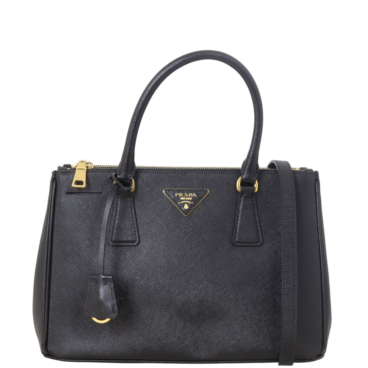 Prada Tote Bag Lux Galleria Double Tote 2 Saffiano Black Small Shoulder Bag