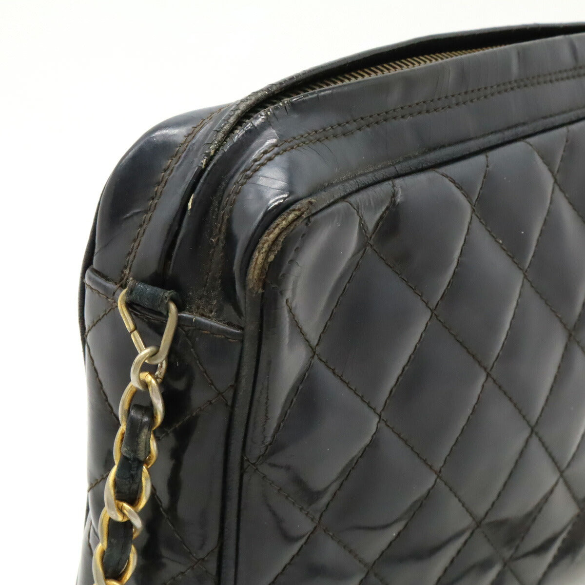 Chanel Patent Leather Matelassé Coco Mark Chain Shoulder Bag
