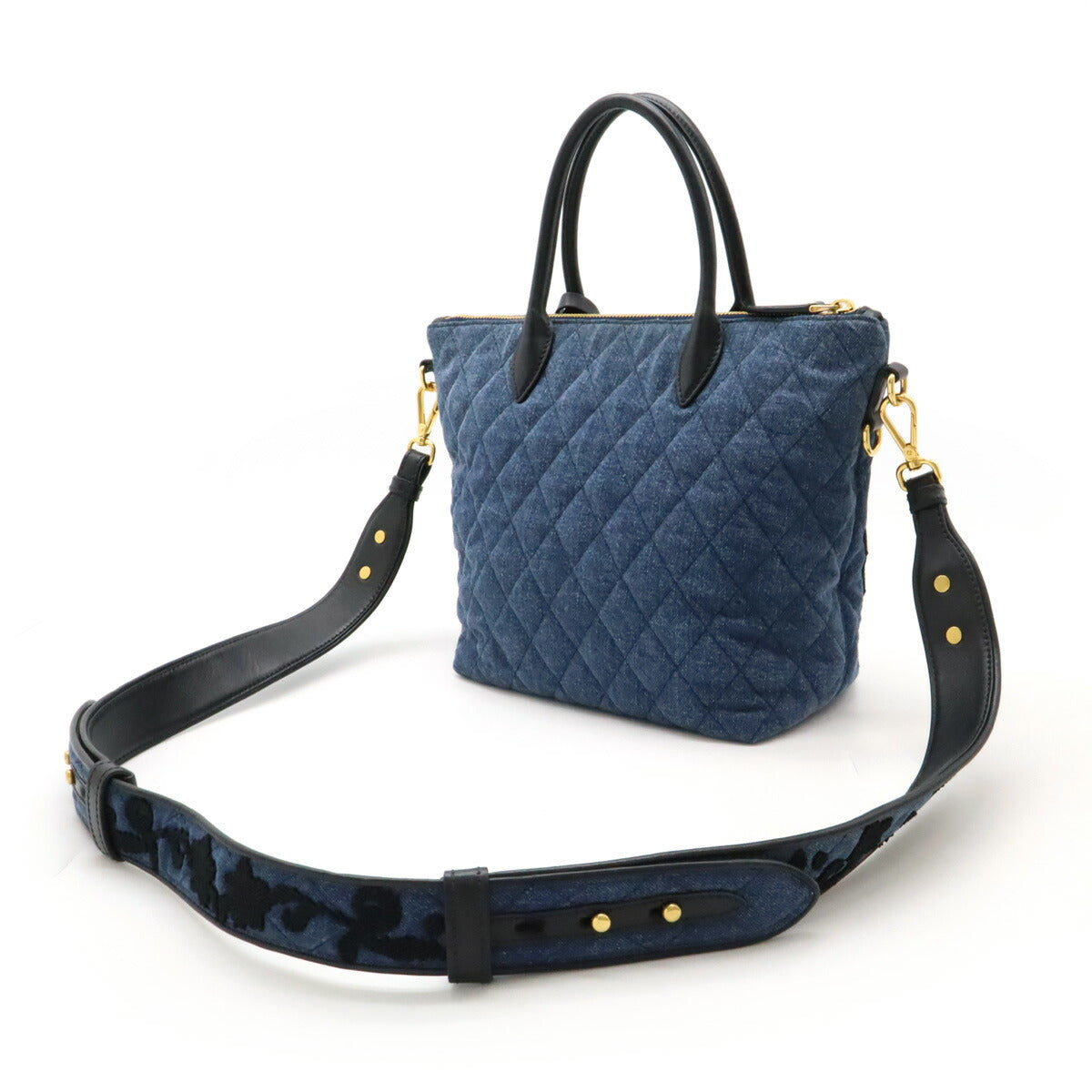 Prada Corsaire 2Way Handbag Leather Denim Travel Bag