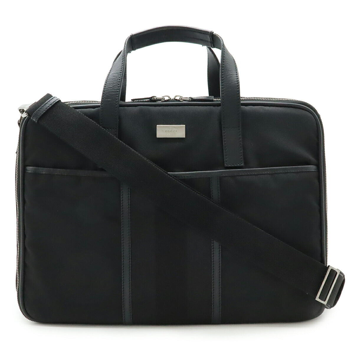 Gucci Plate 2Way Briefcase Handbag Canvas Nylon Travel Bag
