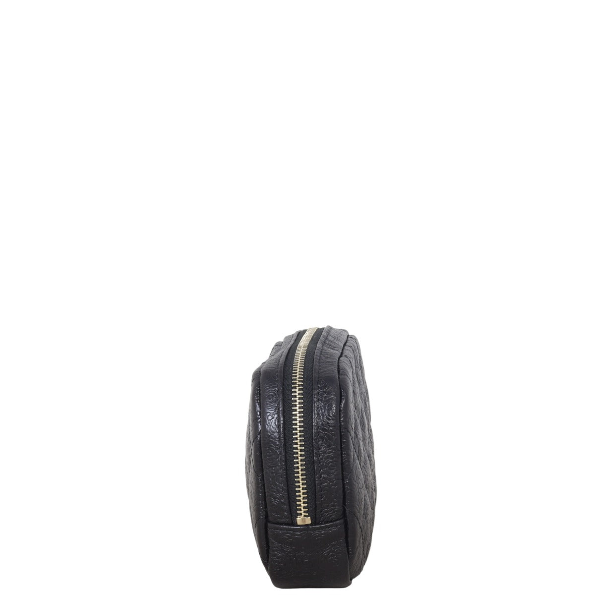 Chanel Camellia Curvy Cosmetic Case Small Handbag Quilted Black Mini Bag
