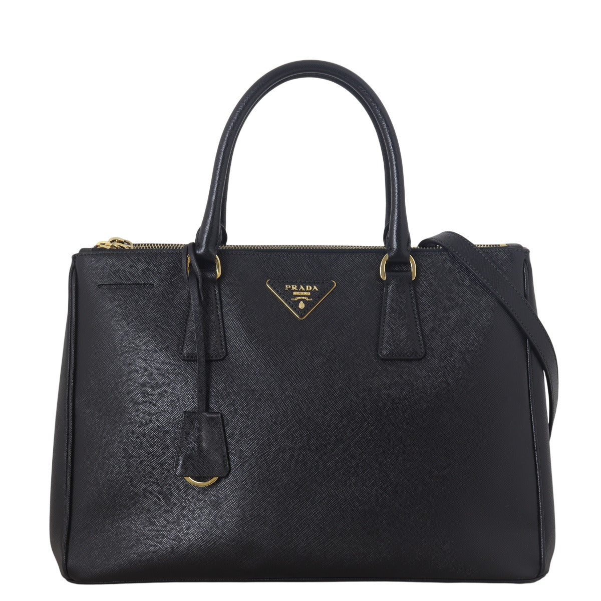 Prada Tote Bag Lux Galleria Double Tote Saffiano Black Medium Shoulder Bag