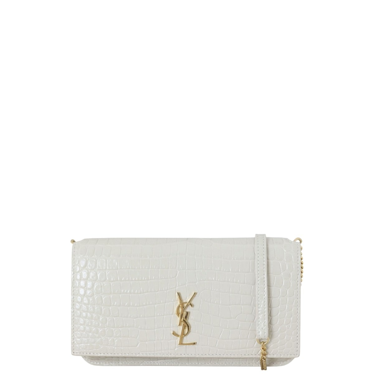 YSL Saint Laurent Cassandre Phone Holder On Croc Embossed Crossbody Chain Crossbody Bag