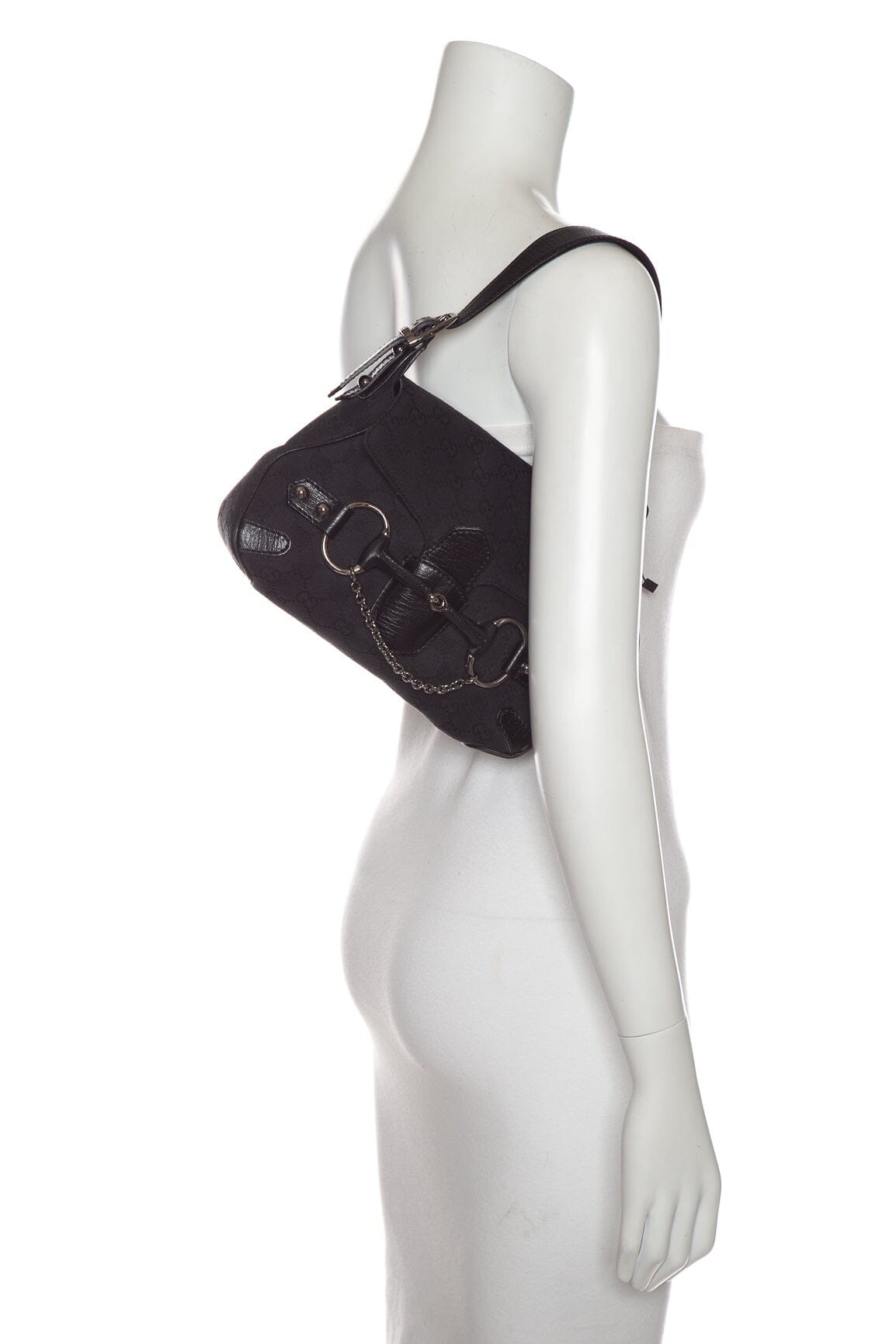 Gucci 1955 Black Canvas Horsebit Shoulder Bag