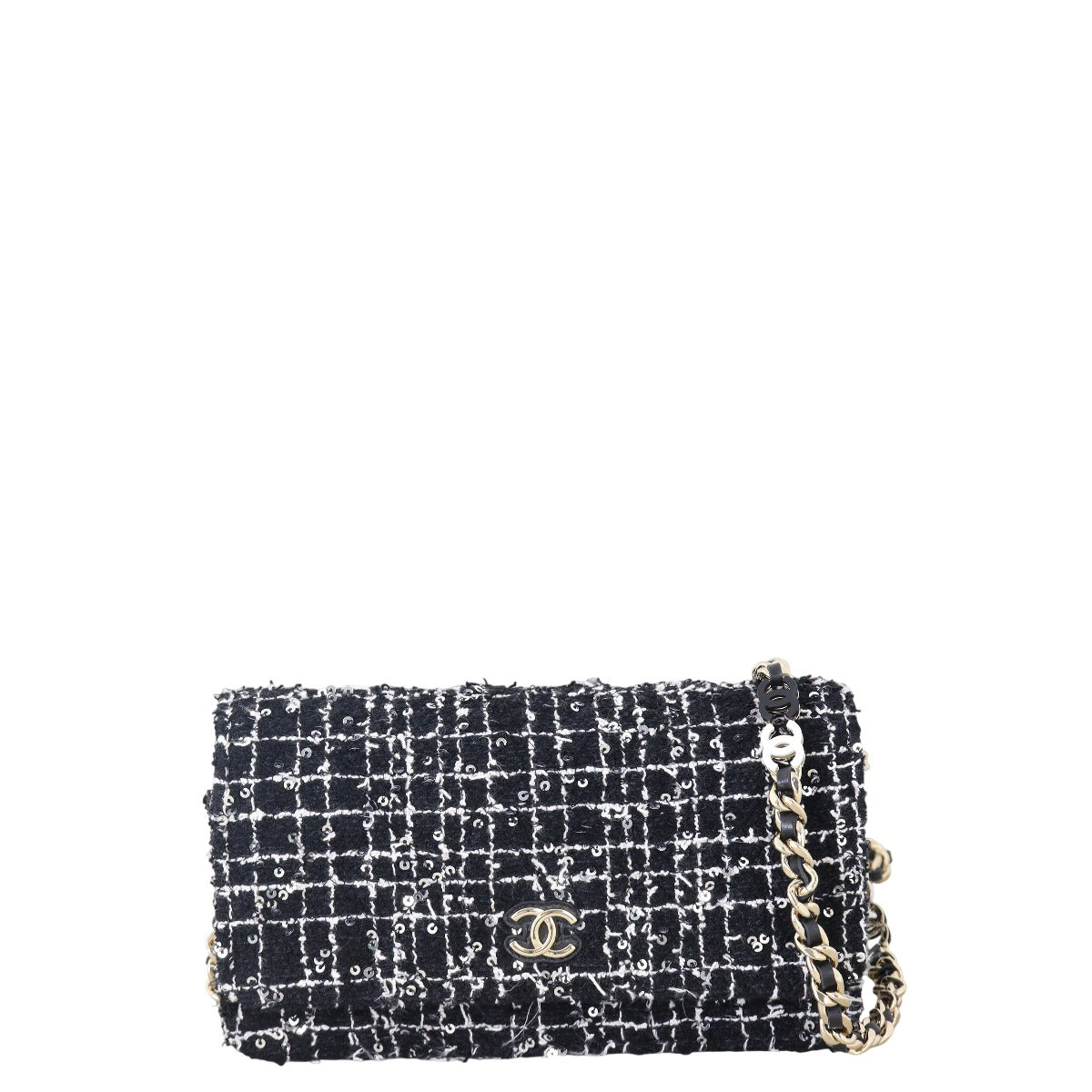 Chanel Classic Wallet on Tweed Handbag Black Chain Crossbody Bag