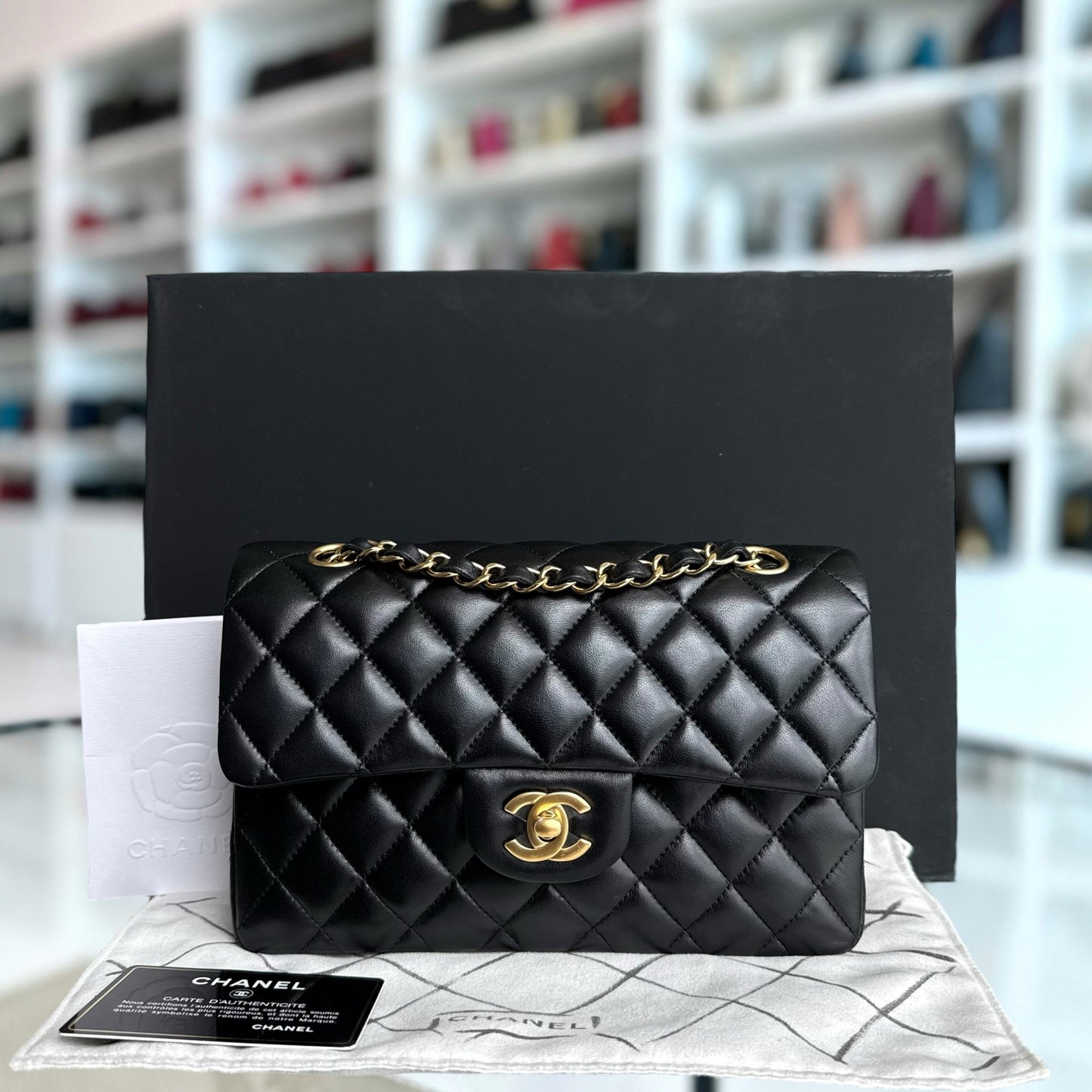 Chanel Classic Flap Small - 23CM Quilted Lambskin Black Gold Hardware Series 26