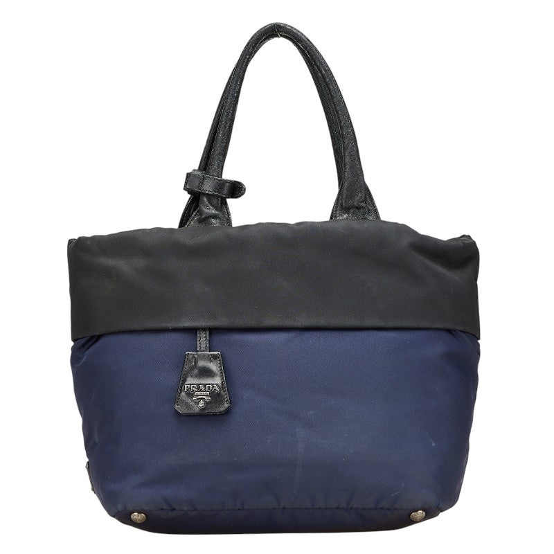 Prada Tessuto Double Handbag Leather Nylon Travel Bag