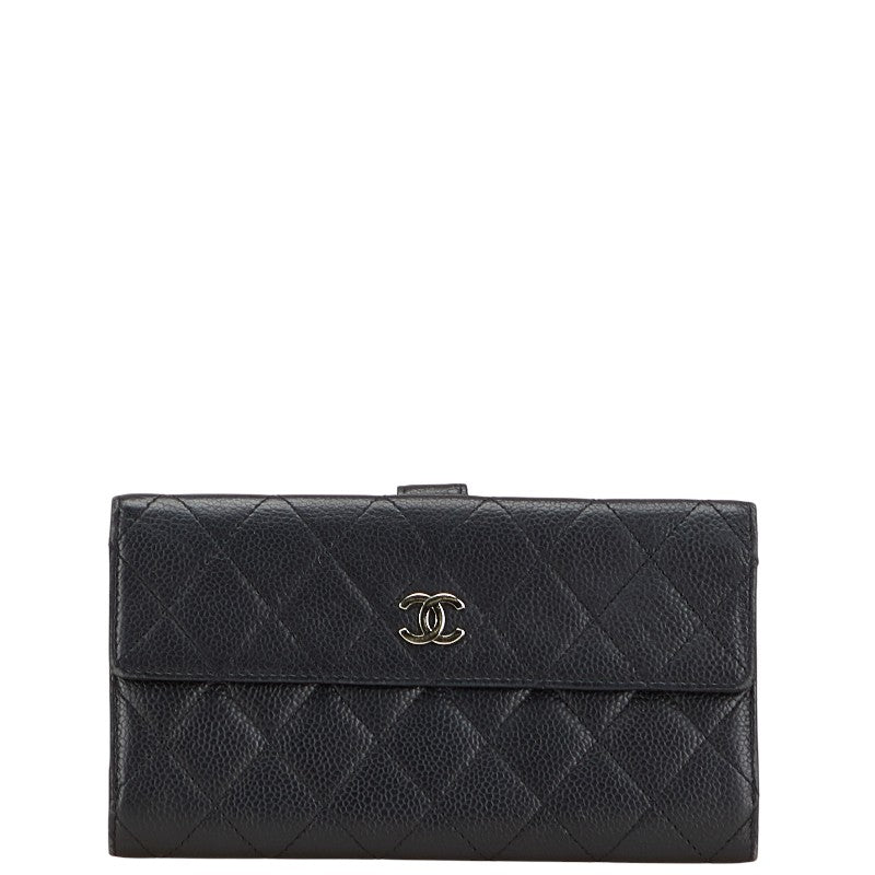 Chanel Coco Mark Matelasse Caviar Skin Long Wallet