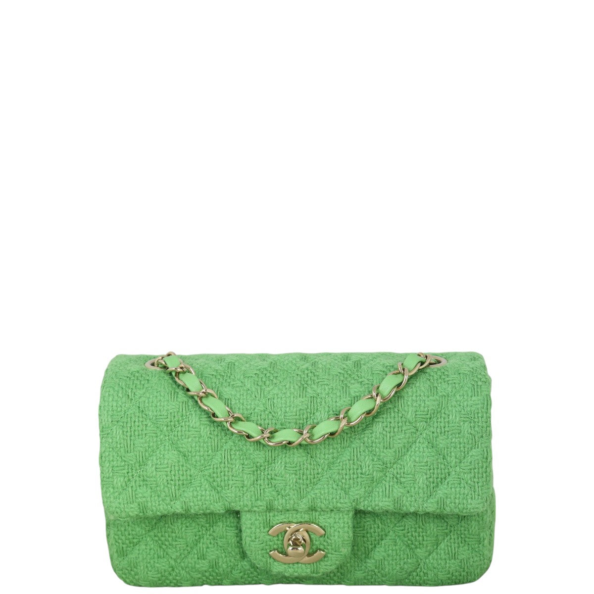 Chanel Classic Flap Mini Rectangular Bag Tweed Quilted Green Crossbody Bag
