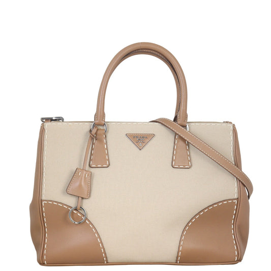 Prada City Calf Canapa Double Zip Tote Handbag Medium Tote Bag