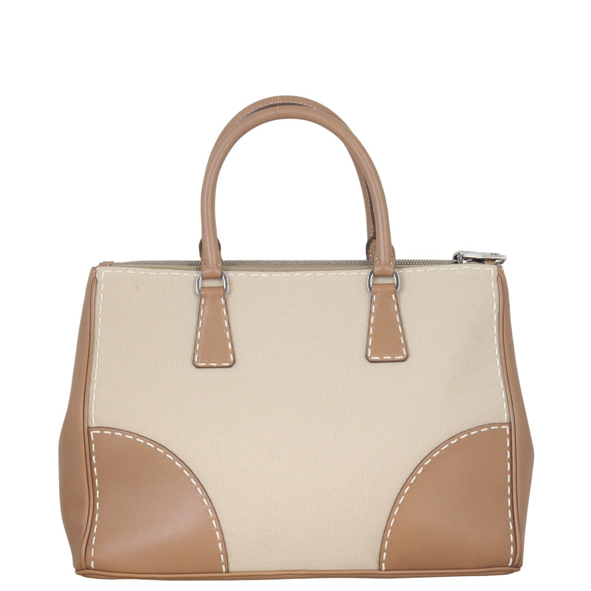Prada City Calf Canapa Double Zip Tote Handbag Medium Tote Bag
