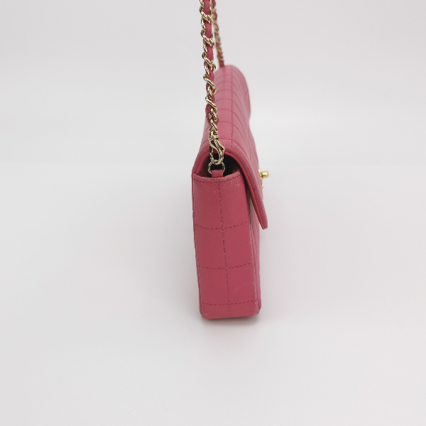 Chanel East West Chocolate Bar Fuchsia Pink Leather Handbag