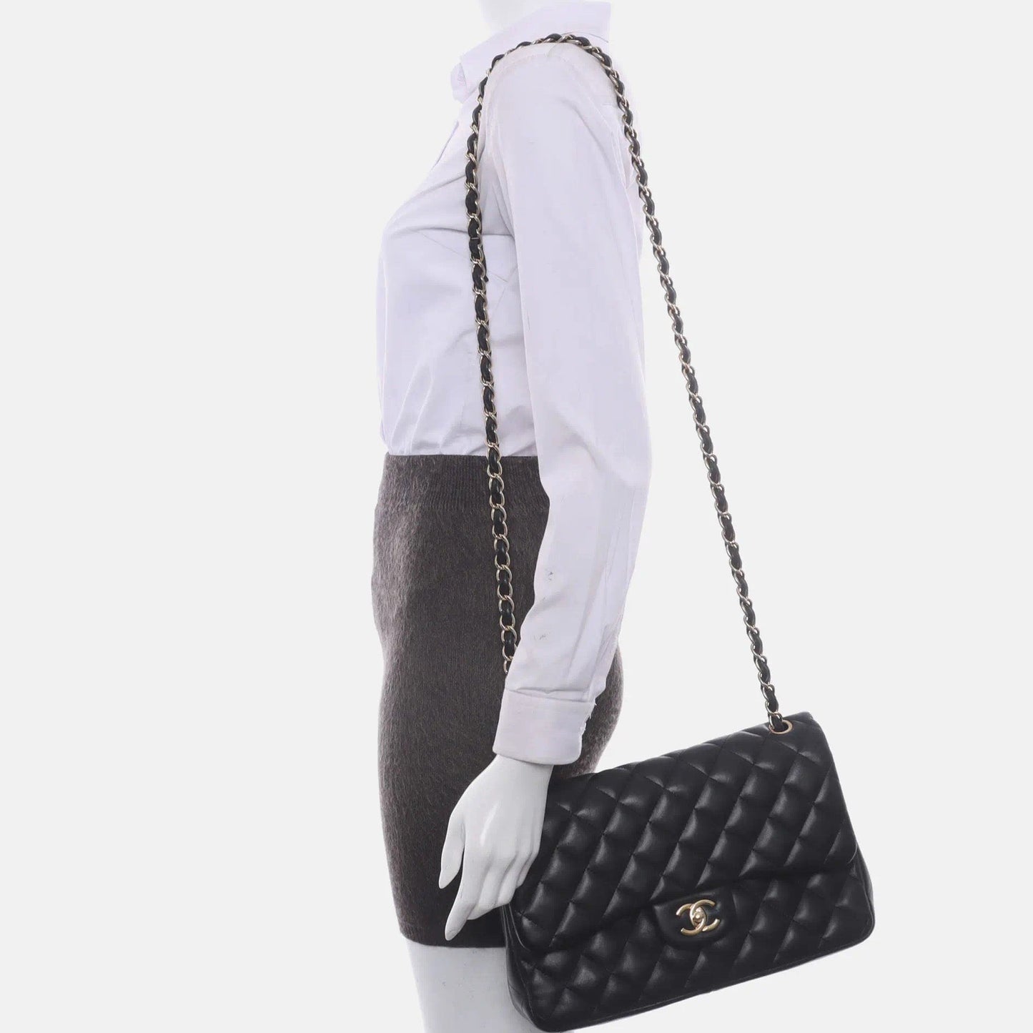 Chanel Classic Flap Jumbo Lambskin Double Flap Black Gold Leather Handbag 4
