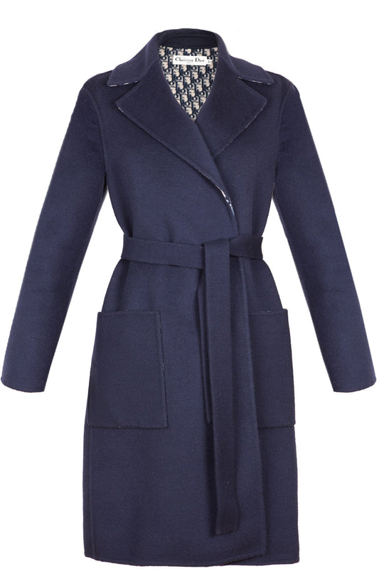 Dior Double Sided Wool Coat Navy Handbag