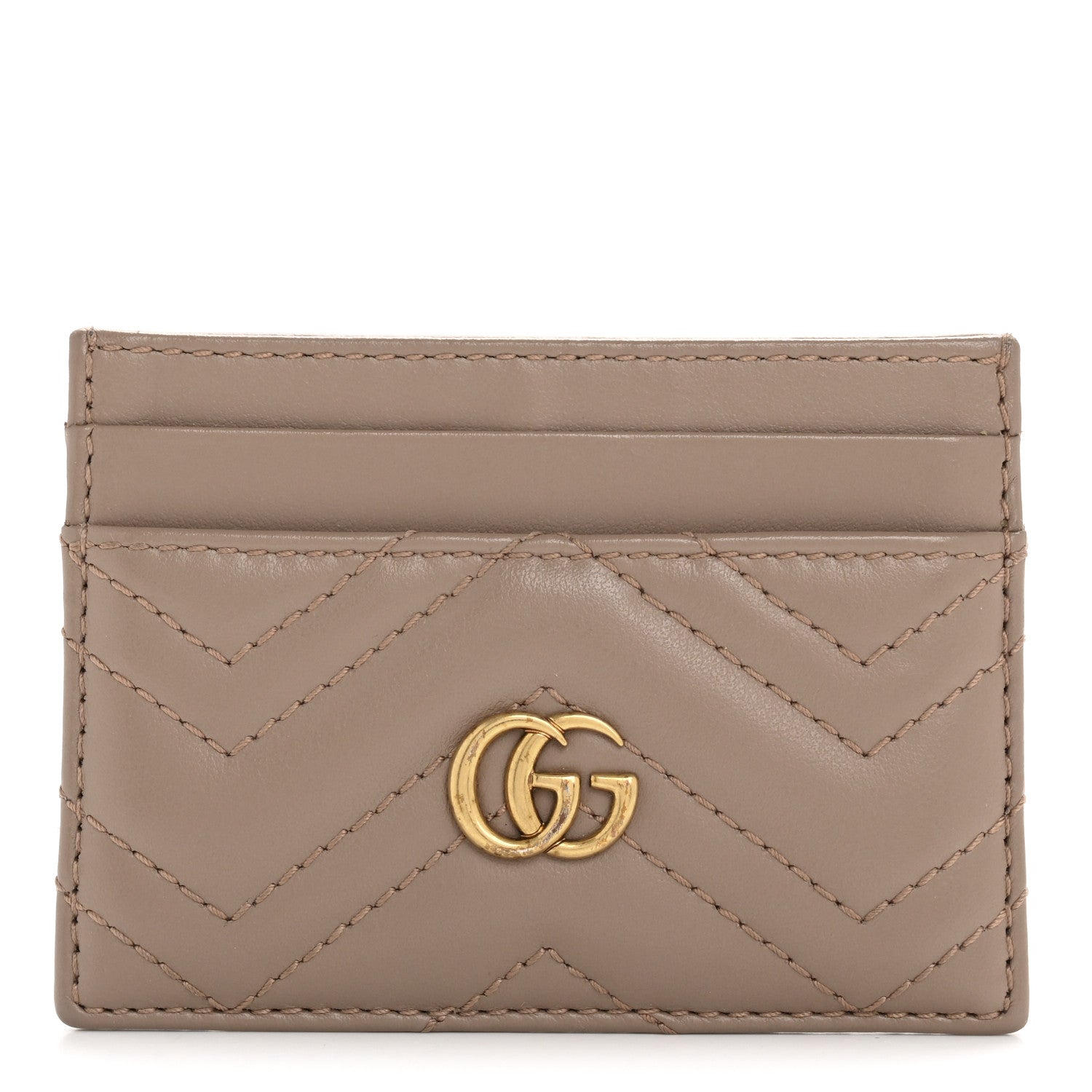 Gucci Calfskin Matelasse GG Marmont Card Holder Porcelain Rose
