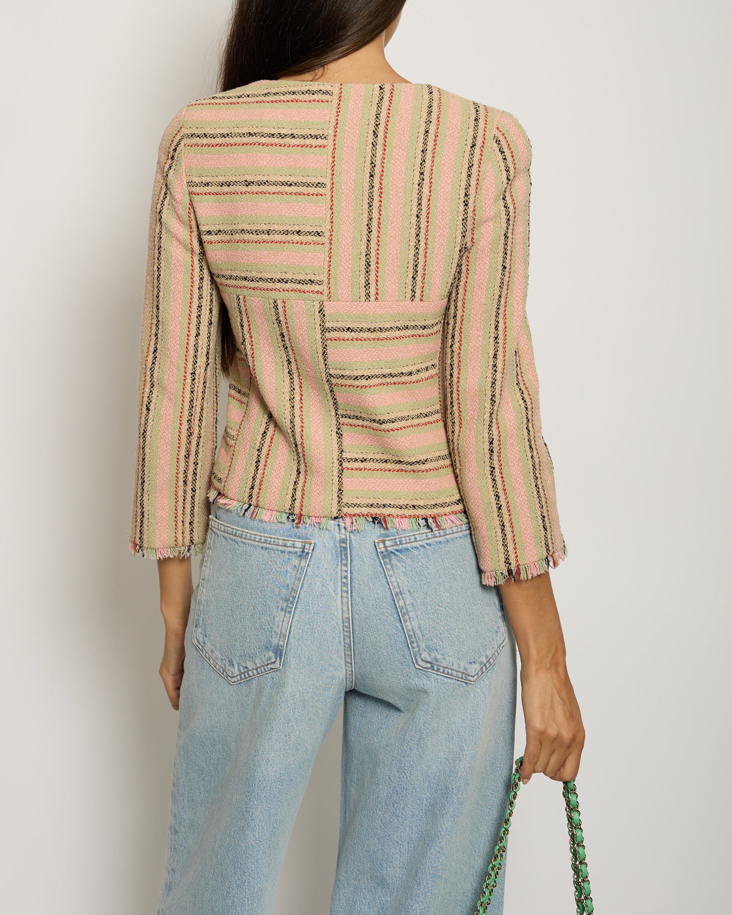 Chanel 00/C   Pink, Green Beige Round Neck Long Sleeve Striped Jacket FR 34 (UK 6)