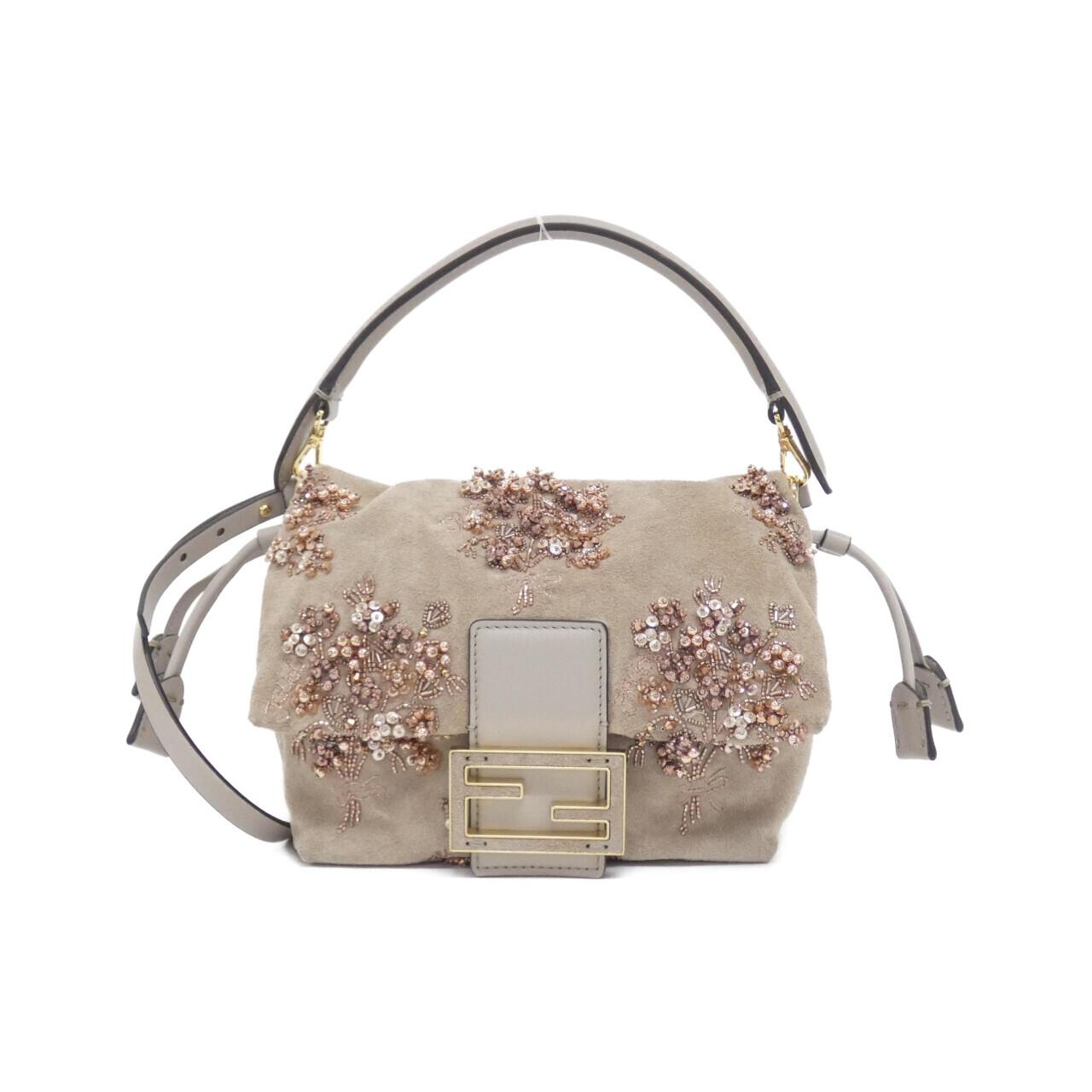 Fendi Mamma Baguette Beads Sequins Shoulder Bag Suede Small