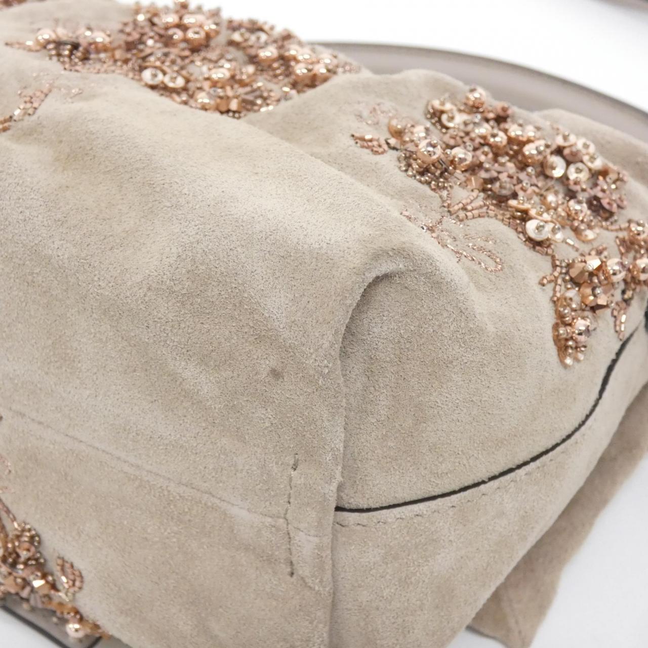 Fendi Mamma Baguette Beads Sequins Shoulder Bag Suede Small