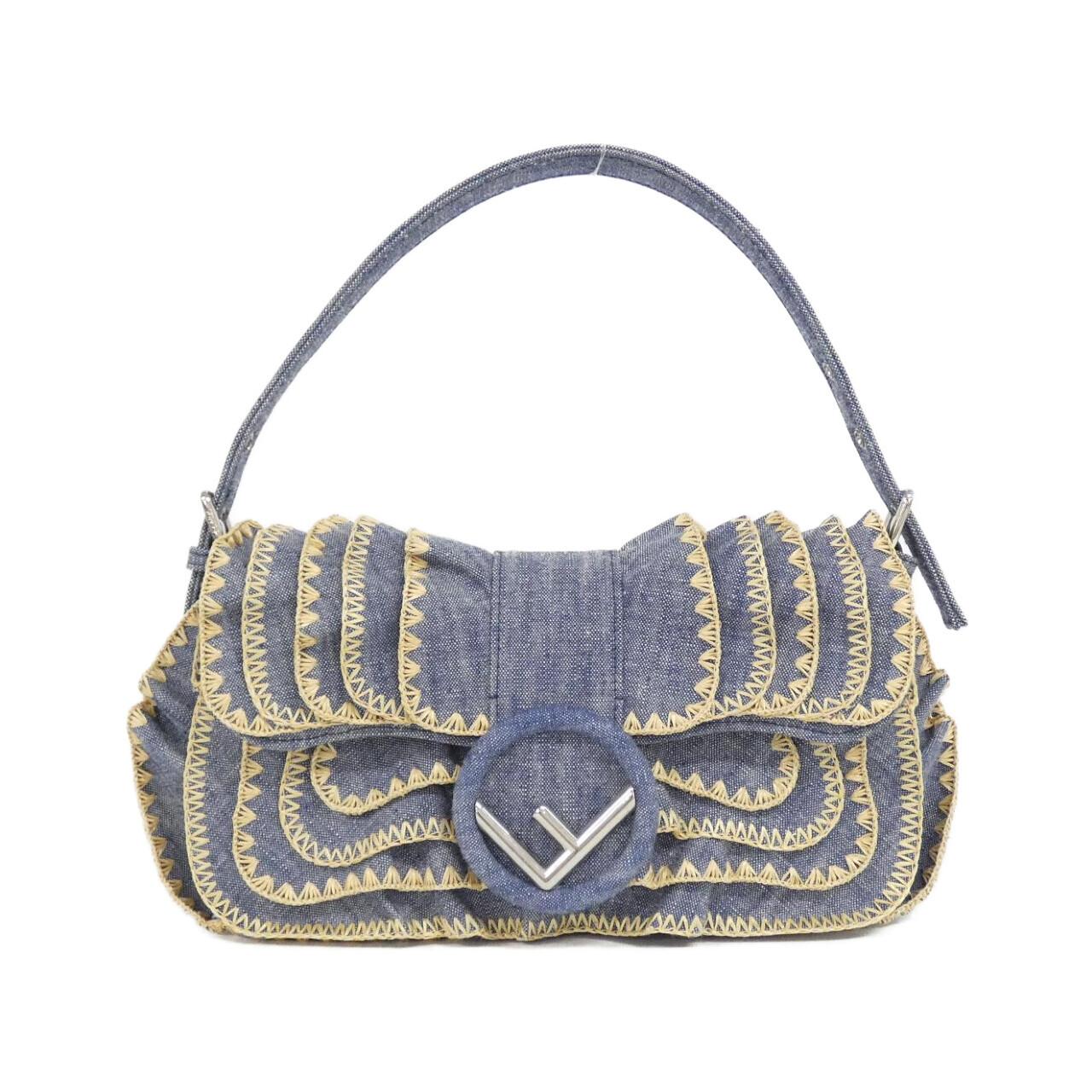 Fendi Baguette Shoulder Bag Raffia Denim