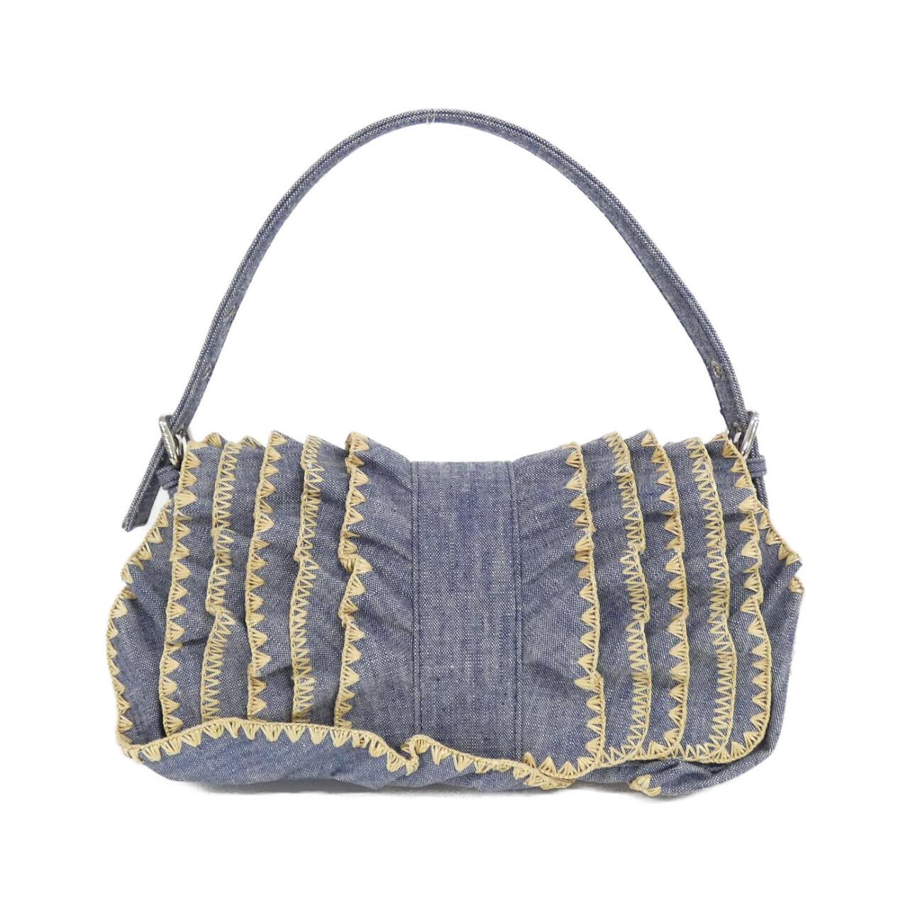 Fendi Baguette Shoulder Bag Raffia Denim