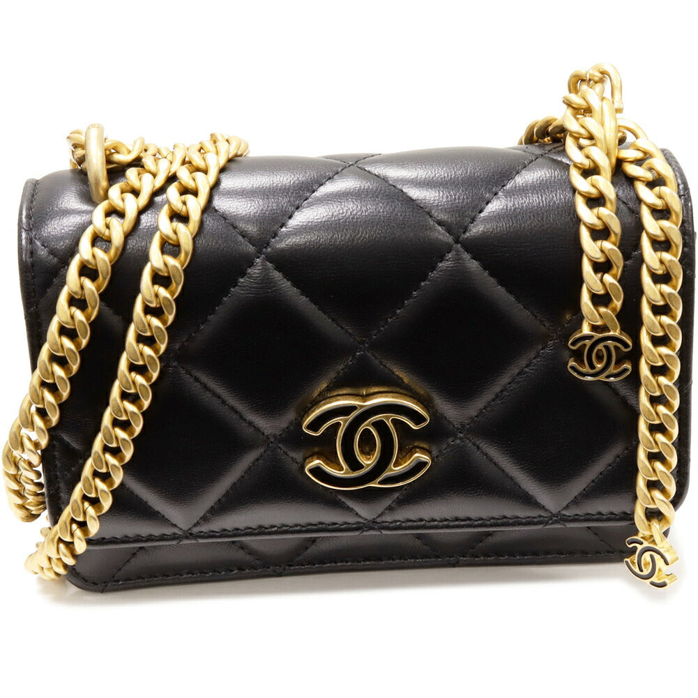 Chanel Lambskin Chain Wallet Black   Gold