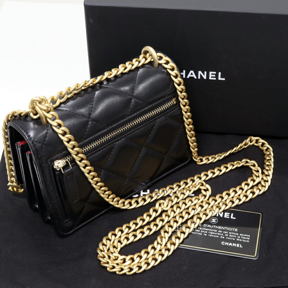Chanel Lambskin Chain Wallet Black   Gold